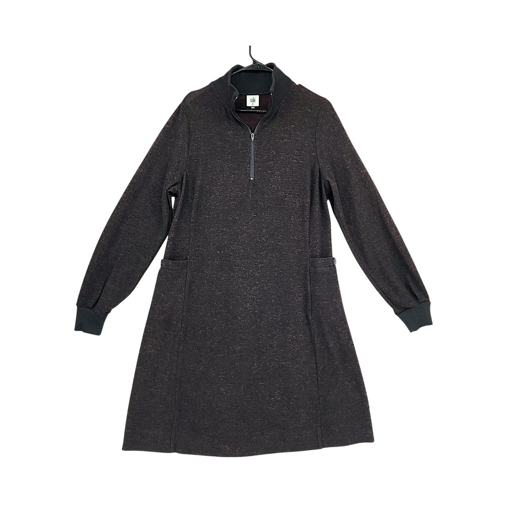Cabi Cuddle Dress M Brown Marled Mock Neck Pockets Loungewear Athleisure 1/4 Zip